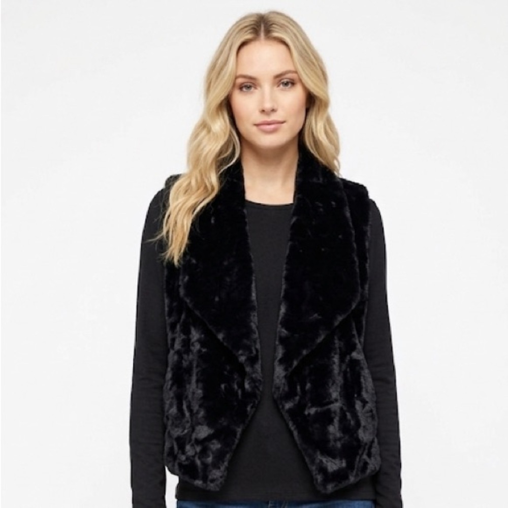 Atina Cristina black faux fur sweater cardigan size small